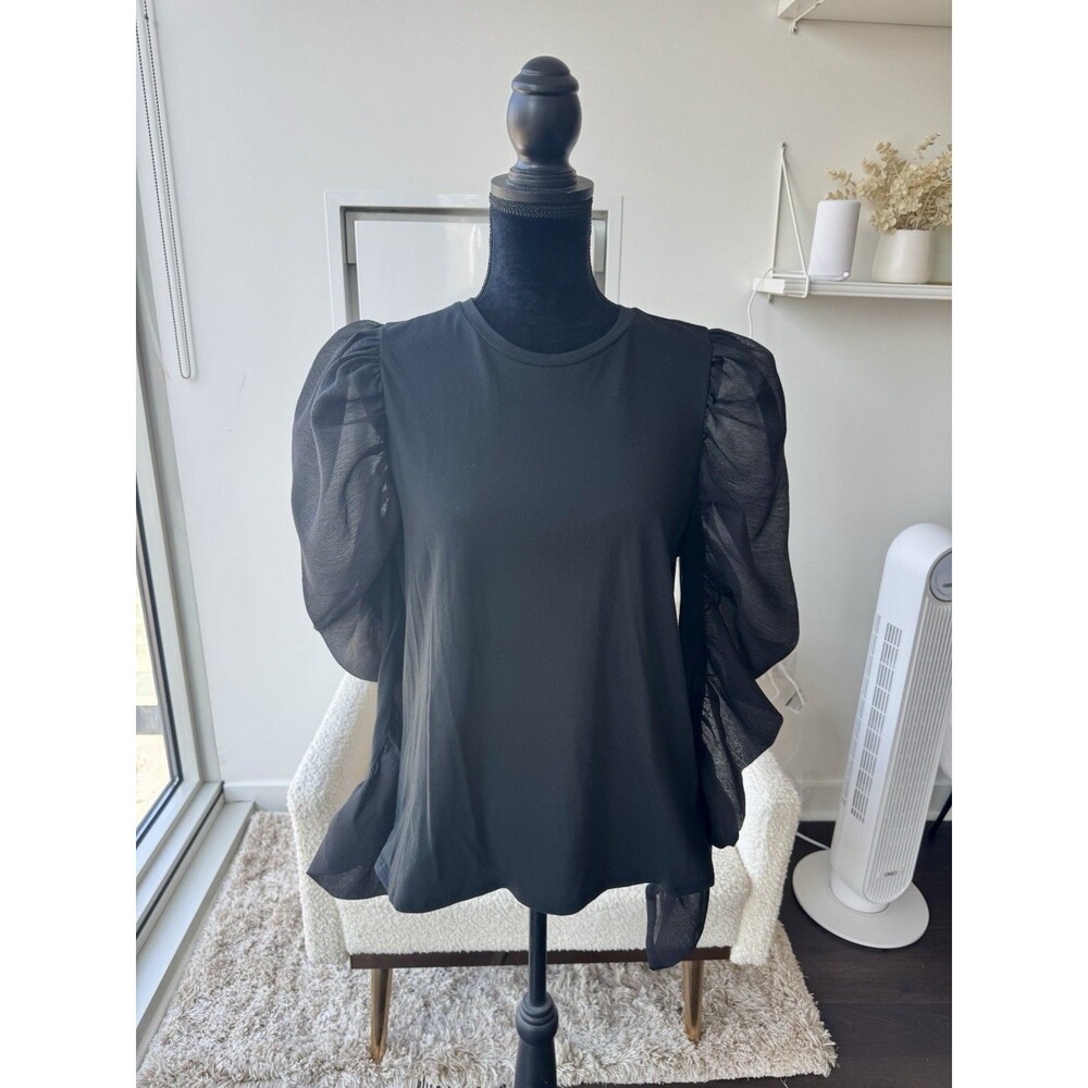 Express Women's Black Mesh Balloon Sleeve Top Long Sleeve Size L NWT